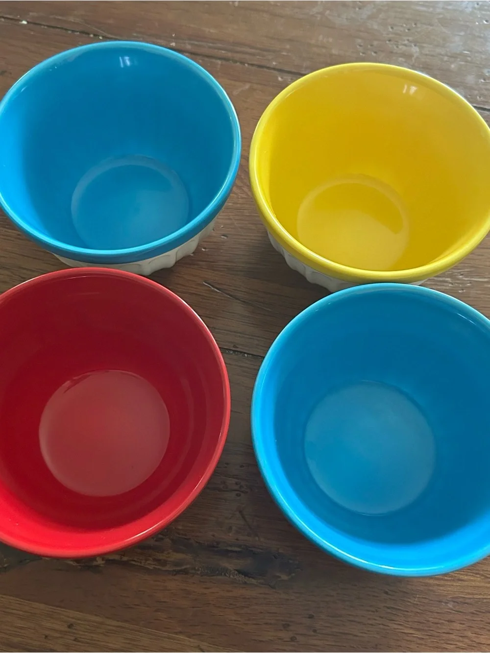 Starbucks 2007 Ceramic 12 ounce Ice Cream Bowls Yellow, Turquoise, and Red